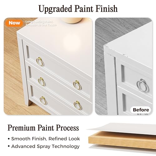 Huuger 23.6 Inch Night Stand with Charger Station and USB-C Port, 3 Drawer Nightstand, Larger Wider Bedside Table, Modern Side End Table, for Bedroom, White Nightstand Huuger