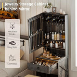 MDGC Makeup Vanity Desk with Mirror and Lights,Small Vanity Desk Set with Charging Station & Glass Top,Compact Dressing Table with Jewelry Cabinet & Storage Wheel Stool for Bedroom, Rustic Brown MDGC
