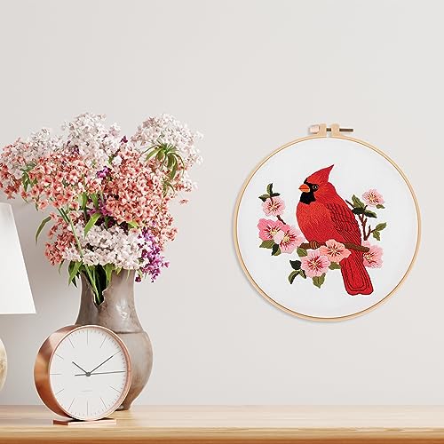 Louise Maelys Cardinal Embroidery Kits for Beginners with Bird Flower Pattern,Adults Starter Cross Stitch Kit DIY Needlepoint