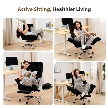Big and Tall Office Chair, Flip Armrests for Pets & Cross Legged Sitting, Executive Ergonomic Computer Gaming Chair with Foot Rest, Crystal Velvet Wide Seat Reclining Desk Chair HOMRELEXA