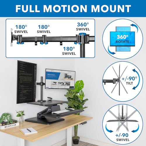 Mount-It! Standing Desk Converter, Stand Up Desk Riser with Dual Monitor Mount, Adjustable Workstation in Black, Top Platform 23" Wide, Keyboard Mouse Tray 27" Wide, Raises 5" to 17" Tall Mount-It!