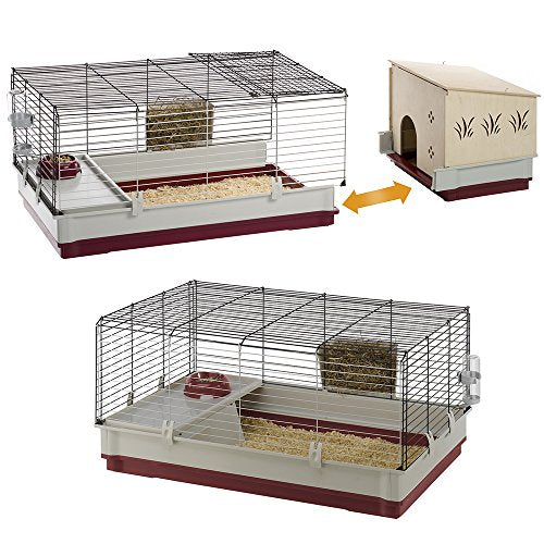 Ferplast Krolik Extra-Large Rabbit Cage w/ Wood Hutch Extension Rabbit Cage Includes All Accessories and Measures 55.9L x 23.62W x 19.68H and Includes ALL Accessories - WoodArtSupply