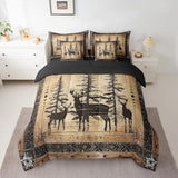 Erosebridal Rustic Deer Comforter Set 7 Piece Farmhouse Cabin Bed in A Bag King Western Woodland Wildlife Bedding Comforter Sets for Kids Boys Adults Men Black Retro Country Animal Bed Set Erosebridal