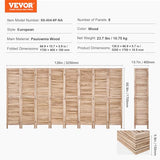 VEVOR Wood Room Divider, 8 Panel Wood Folding Privacy Screen, 66.9 Inches Tall Indoor Louvered Partition Divider, Portable Decoration Screen, for Room Separation, Home, Office, Restaurant & Bedroom VEVOR