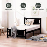 Bonnlo Twin Size Solid Wood Platform Bed Frame, Single Bed with Headboard, No Box Spring Needed Panel Bed, Wood Slat Support Mattress Foundation,Black Bonnlo
