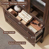 IFBUY 71" Tall Arched Bookshelf, 4-Tier Bookcase with Glass Doors and Shelves, Wooden Display Cabinet w/2 Large Storage Drawers, Modern Farmhouse Versatile Bookshelf for Living Room, Bedroom, Brown IFBUY