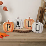 NEWLIGHTURE Fall Pumpkin Decor, 4pcs Wood Sign Pumpkin Block Set Farmhouse Fall Table Décor for Home Office Thanksgiving Tiered Tray Decor NEWLIGHTURE