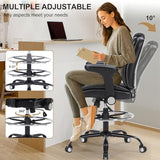 Drafting Chair, Ergonomic Tall Office Chair with Soft Adjustable Armrests and Foot Ring, Standing Desk Chair PU Leather High Office Chair for Counter Height Desk, Swivel Computer Stool, Black Generic