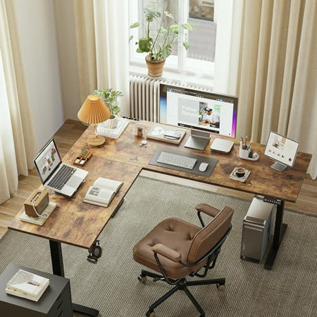 Agilestic L Shaped Standing Desk Adjustable Height, Electric Corner Standing Desk, 63 x 55 inch Sit Stand Computer Table with Splice Board, Rustic Brown Agilestic