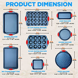 NutriChef 10-Piece Nonstick Bakeware Set - Premium Carbon Steel Baking Pans w/Silicone Handles - Includes Pizza Tray, 12 & 24 Cup Muffin Pans, Cookie Sheets, Round & Square Pans, Loaf Pan - Blue NutriChef