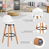 COSTWAY Bar Stools Set of 2, Modern Armless Kitchen Stool with Soft PU Leather Seat, Bar Height Stool with Round Metal Footrest & Comfortable Curved Backrest for Home, Dining Hall (White, 2) COSTWAY