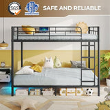 Rolanstar Metal Bunk Bed Full Over Full with USB Charging Station, LED Bunk Bed & Space-Saving, Bed with Safety Guardrail & Ladders, No Box Spring Needed, Easy Assembly, Black Rolanstar