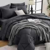 HEVUMYI King Comforter Set - 7-Piece All Season Bed in a Bag King, Ultra Soft Bedding Set with Comforter, Flat Sheet, Fitted Sheet, Pillowcases, Pillow Shams, Dark Grey HEVUMYI