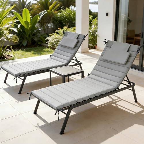 Minventiss Chaise Lounge Cushion Outdoor Set of 2，Patio Foldable Chaise Lounger Cushion，Foldable Waterproof Pool Lounge Chair Cushions with Straps, Lounger Cushions for Outdoor Furniture，71''Lx21''W