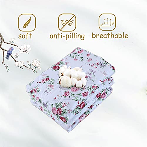 FADFAY Rose Floral Comforter Set Twin Shabby Floral Summer Quilt 100% Cotton Fabric with Soft Microfiber Inner Fill Bedding Lightweight Reversible All Season Down Alternative Duvet Insert 3Pcs, Twin FADFAY