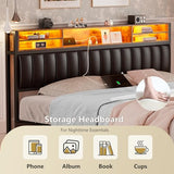 Alohappy King Size Upholstered Bed Frame with 4 Storage Drawers, LED Headboard & USB Charging Station Alohappy