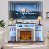 SAVOR LIFE Fireplace TV Stand for 80'' TV, 70" Electric Fireplace with Mantel, White Entertainment Center with Electric Fireplace & LED Lights, TV Console Fire Place TV Stands for Living Room SAVOR LIFE