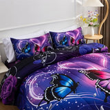 A Nice Night Galaxy 6pcs Bed in a Bag Purple and Blue Dreamy 3D Butterfly Printed, Butterflies Bedding Full Comforter Set, for Girls Kids Teens A Nice Night