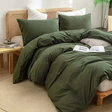 BESTOUCH Duvet Cover Set 100% Washed Cotton Linen Feel Super Soft Comfortable Chic Lightweight 3 PCs Home Bedding Set Olive Green King BESTOUCH