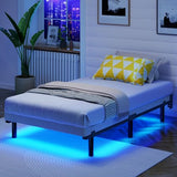 Awesofurni Twin Bed Frame with Smart LED Lights, 7 Inch Basics Metal Bed Frame, Heavy Duty 9-Leg Base for Box Spring and Mattress, Noise-Free, Easy Assembly, Black Awesofurni