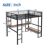 SOFTSEA Heavy-Duty Full Size Metal Loft Bed with Integrated Desk and Storage Shelves SOFTSEA
