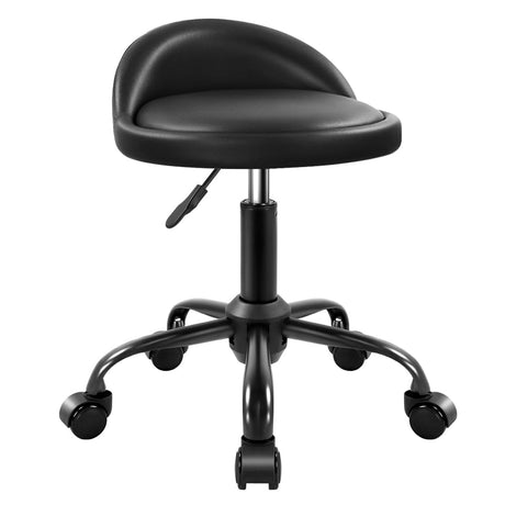 KKTONER Rolling Stool with BackRest Height Adjustable Round Chair with Wheels Swivel Drafting Work PU Leather stools Small (Black) KKTONER