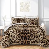HOSIMA Leopard King Size Quilt,Brown Lightweight Animal Themed Cheetah Bedding Set,Leopard Print Soft Summer Quilts King for Adults Bedroom Decor with 2 Pillowcases. HOSIMA