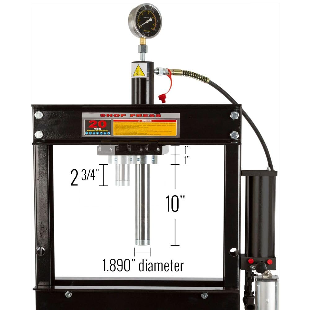 Black Widow BD-PRESS-20A-20 Ton Air-Operated Mechanic Repair Shop Press - WoodArtSupply