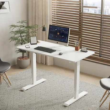 Banahomr 55 inch Motorized Standing Desk with Type-C Port, Wooden Standing Desk Adjustable Height with Controller, Electric Rising Desks for Home Office (White, 55 Inch) Banahomr