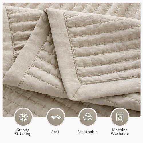 Oversized King Quilt Set 112"x106" – Soft Washed 3-Layer Lightweight California King Bedspread, Minimalist Nordic Design, All-Season Spring & Summer Quilt Set (1 Quilt + 2 Pillow Shams),Light Taupe KASENTEX
