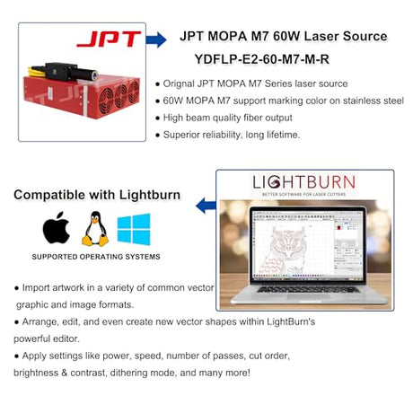 Ovsuqu Fiber Laser Engraver JPT MOPA 60W E2 Fiber Marking Machine with 80mm Rotary Axis Metal Laser Engraving Machine 200x200mm+300x300mm for Metal(JPT MOPA 60W E2) Ovsuqu