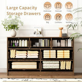 Sscaktu 7 Drawers Dresser for Bedroom，55" Wide Fluted Dresser with Deep Drawers, Modern Chest of Drawers, Mid Century Wood TV Stand Storage Organizer for Closet, Living Room, Hallway, Natural Sscaktu