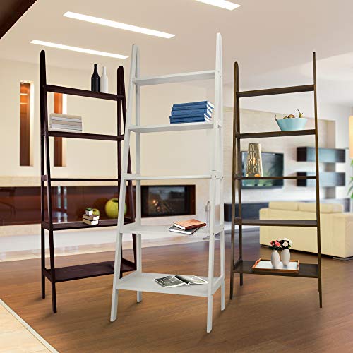 Espresso 5-Shelf Ladder Bookcase - 72-Inch Stylish Storage Solution - WoodArtSupply