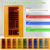Real Relax Far Infrared Sauna for Home, 1 to 2 Person Indoor Home Sauna with Low Emf Red Light Therapy, Canadian Hemlock Wooden Dry Saunas Room with Bluetooth Speakers, 9-Color Chromotherapy Lights Real Relax