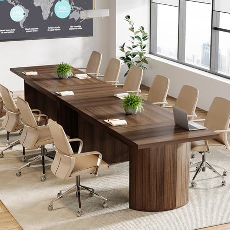 Tribesigns 78.7" Conference Table for 6-8 People, 6.56 ft Large Rectangle Meeting Table with Double Pedestal, Farmhouse Seminar Table Boardroom Desk for Office Meeting Conference Room, Walnut Tribesigns