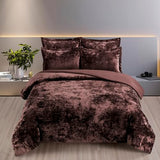 Fredsure Distressed Velvet Comforter Set, 5 Pieces Brown King, Distressed Velvet Face and Brushed Microfiber Reverse Fredsure