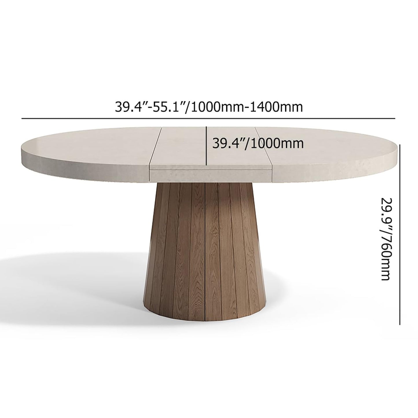 homary 39"-55" Round Pedestal Dining Table Extendable Dining Room Table for 6 Farmhouse Oval Kitchen Table - WoodArtSupply