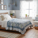 Tache Blue Patchwork Quilt Set - Petal Dance - Cotton Floral Bedspread Set - 2 Pieces - Twin Tache Home Fashion