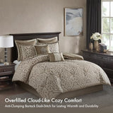 Madison Park Odette Cozy Comforter Set Jacquard Damask Medallion Design - Modern All Season, Down Alternative Bedding, Shams, Decorative Pillows, Cal King(104 in x 92 in), Tan 8 Piece Madison Park