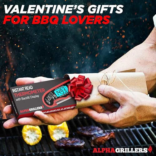 Alpha Grillers Instant Read Meat Thermometer for Cooking Grilling and Griddle Accessories Kitchen Essentials - Waterproof Backlight & Calibration, Birthday Mens Gifts Valentines Day Gifts for Him Alpha Grillers