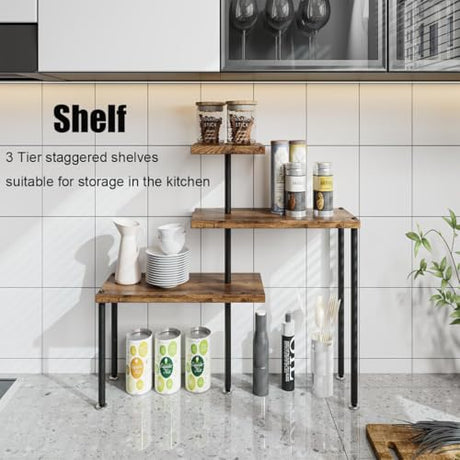 Dazioter Countertop Organizer Organization 3 Tier Kitchen Corner Shelves Adjustable Spice Storage Rack for Bathroom Coffee Area Over Sink (Black) Dazioter