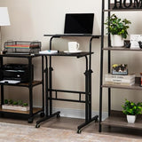 Mind Reader Standing Desk, Adjustable Height Laptop Workstation, Portable Rolling Desk on Wheels, Two-Tier Metal Frame, Black Mind Reader