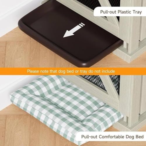 71'' Double Dog Crate Furniture – Furniture-Style Kennel with Removable Divider, Sliding Barn Door & 3 Drawers | Doubles As a TV Stand, Ideal for Large Dogs or 2 Medium Breeds (White + Walnut Finish) Loumernhant