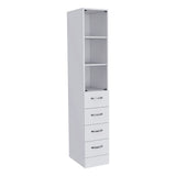 DEPOT E-SHOP Magna Linen Cabinet with Three Shelves, Four Drawers, and Metal Handles, 68" H, White, Bathroom DEPOT E-SHOP