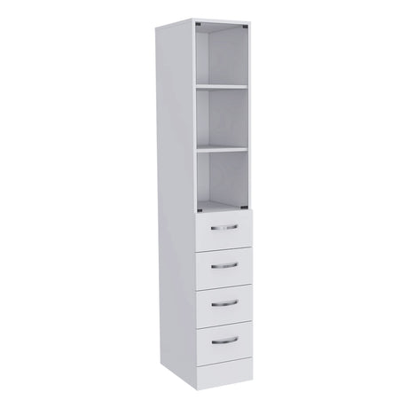 DEPOT E-SHOP Magna Linen Cabinet with Three Shelves, Four Drawers, and Metal Handles, 68" H, White, Bathroom DEPOT E-SHOP
