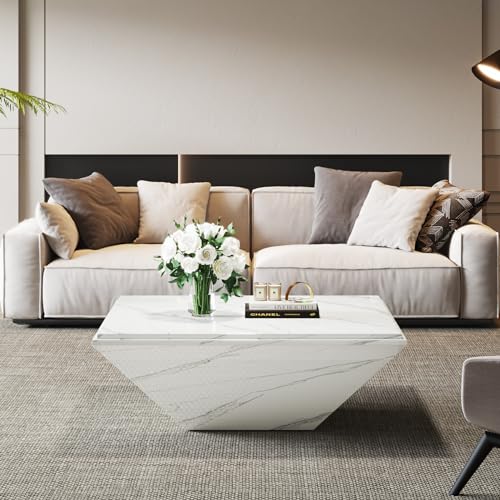 Tribesigns Coffee Table, 35.43-Inch Square Coffee Table with Faux Marble Tabletop, Modern Center Table for Living Room, Large Engineered Wood Cocktail Table, White Tribesigns