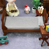 Gxsterd 1/12 Dollhouse Bed Miniature Single Bed Vintage Woode Mini Bed for for 6 inch Dolls Dollhouse Bedroom Furniture with Bedding Fabric (Brown) Gxsterd