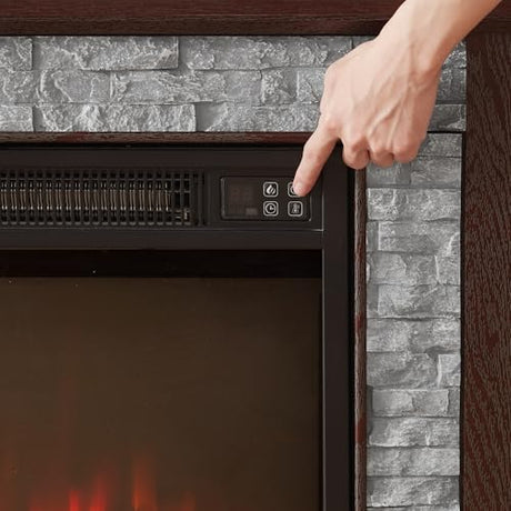 70" W Modern Electric Fireplace with Mantel, Fireplace TV Stand with Realistic Stacked Stone, 3D Flame Effect, Entertainment Center for TVs Up to 75", TV Console Table for Living Room (70" W & Cherry) Eyisean