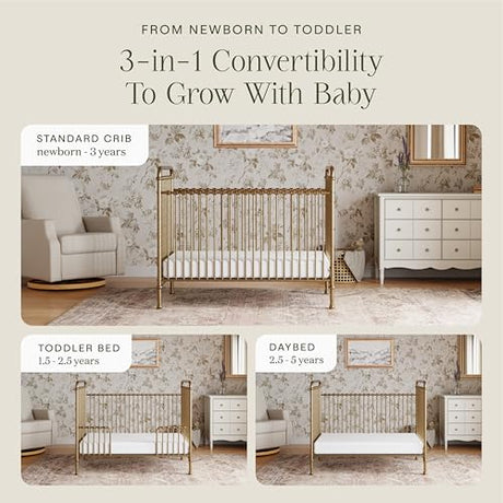 Namesake Abigail 3-in-1 Convertible Baby Crib (Gold) - GREENGUARD Gold Certified - Convertible Crib to Toddler Bed and Daybed - Baby Bed w/ 4 Adjustable Heights - Vintage Baby Crib Convertible NAMESAKE