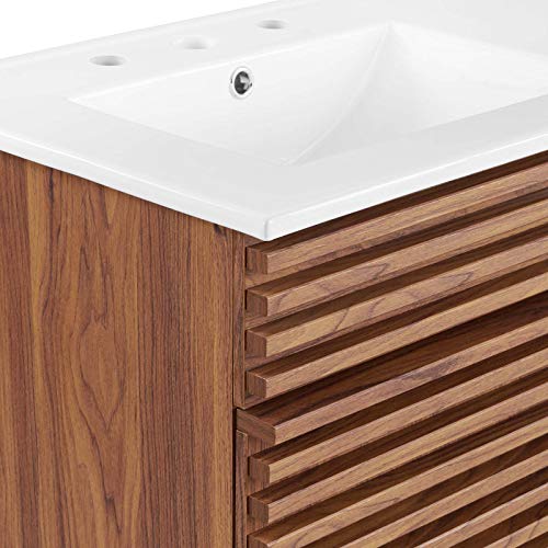 Modway Render 48" Double Sink Bathroom Vanity Cabinet in Walnut White Modway